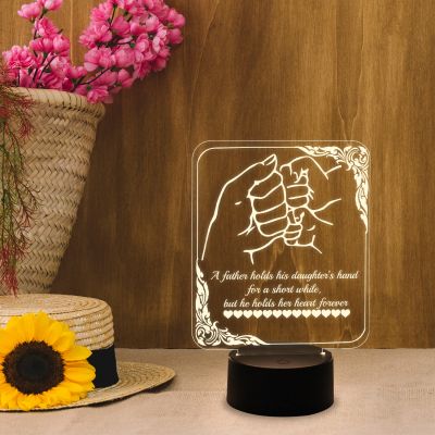 Engraved Quote Night Lamp with Warm White Light & On/Off Touch Button | Gift for Father from Daughter | Bedside Desk Table Lamp